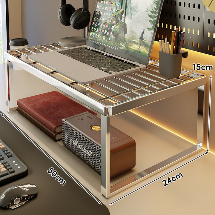 Ventilated Metal Desk Riser Shelf with Open Grid Surface and Under-Storage