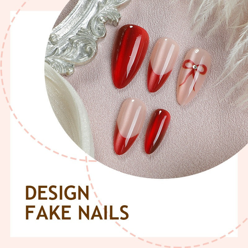 Glamorous artificial nail set with glitter effects and elegant bow motifs Kalsten