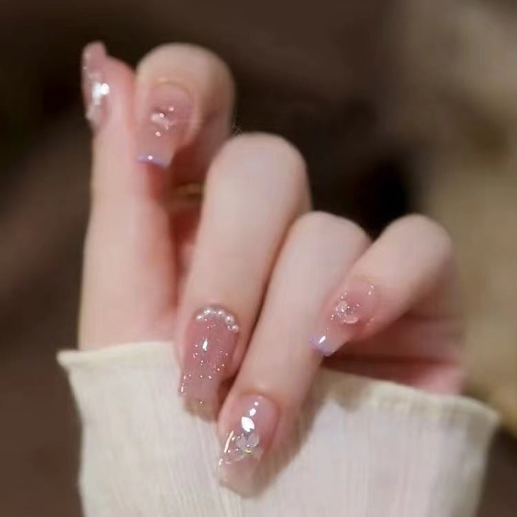 Elegant Crystal-Accented Press-On Nail Art