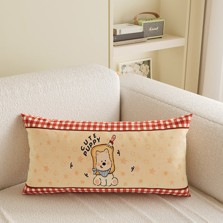 Cartoon Puppy Gingham Square Throw Pillow Cover with Hidden Zipper Linen-Blend Texture