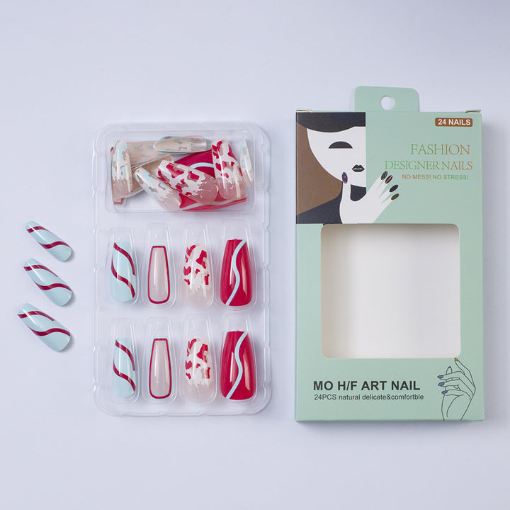 Artificial nails with creative heart pattern and elegant wave design Kalsten