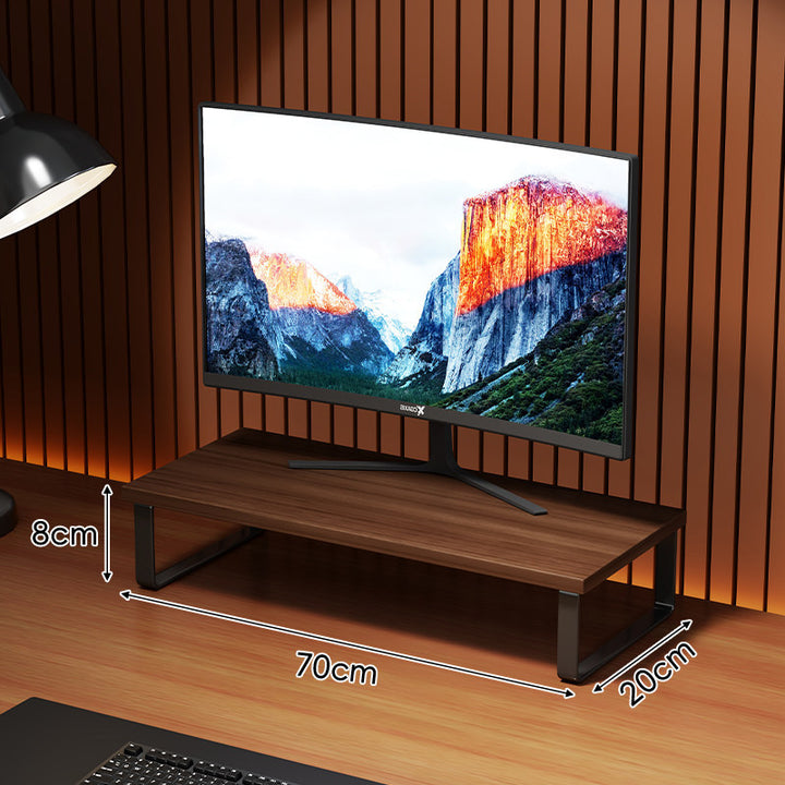 Compact Wooden Monitor Riser with Metal Frame and Under-Shelf Storage