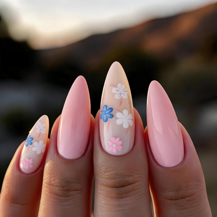 Artful Nail Extensions with Flower Pattern Kalsten