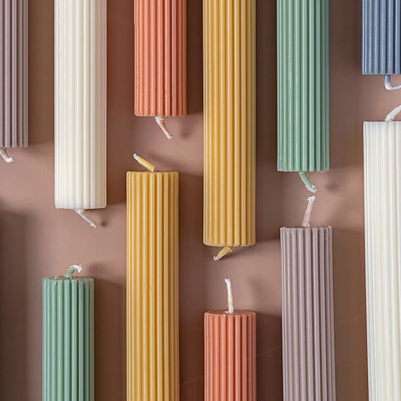 Sculptural Column Pillar Candle with Vertical Fluted Texture and Weighted Base