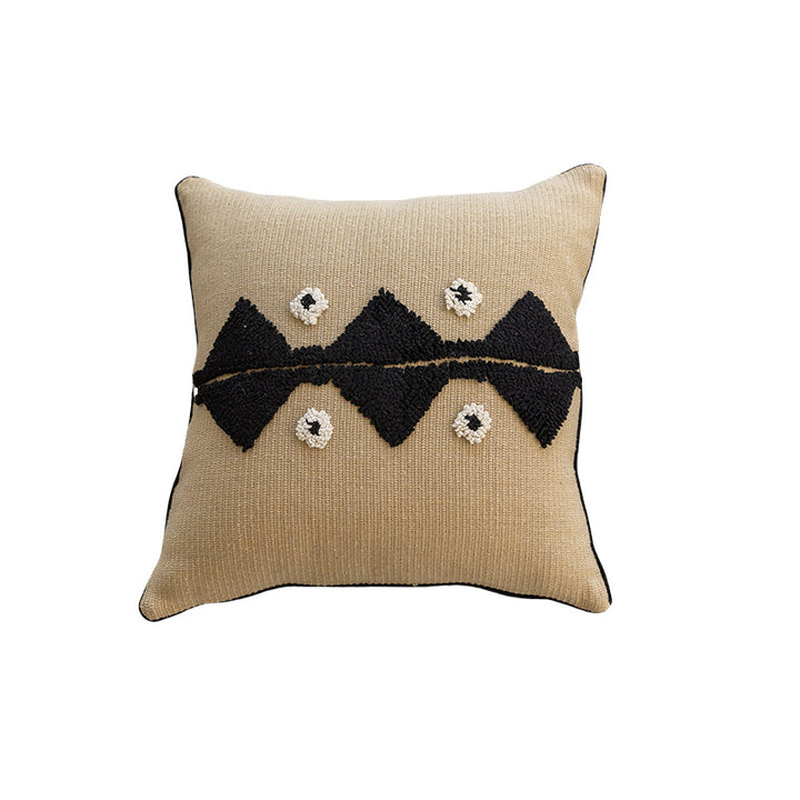 Textured Tribal-Inspired Knitted Square Accent Pillow with Raised Tufted Diamond Motif
