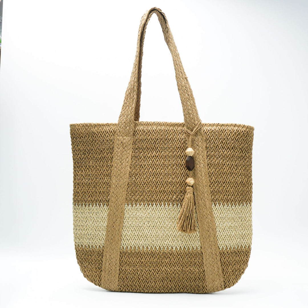 Handbag Made of Natural, Handwoven Straw with Elegant Fringe Kalsten