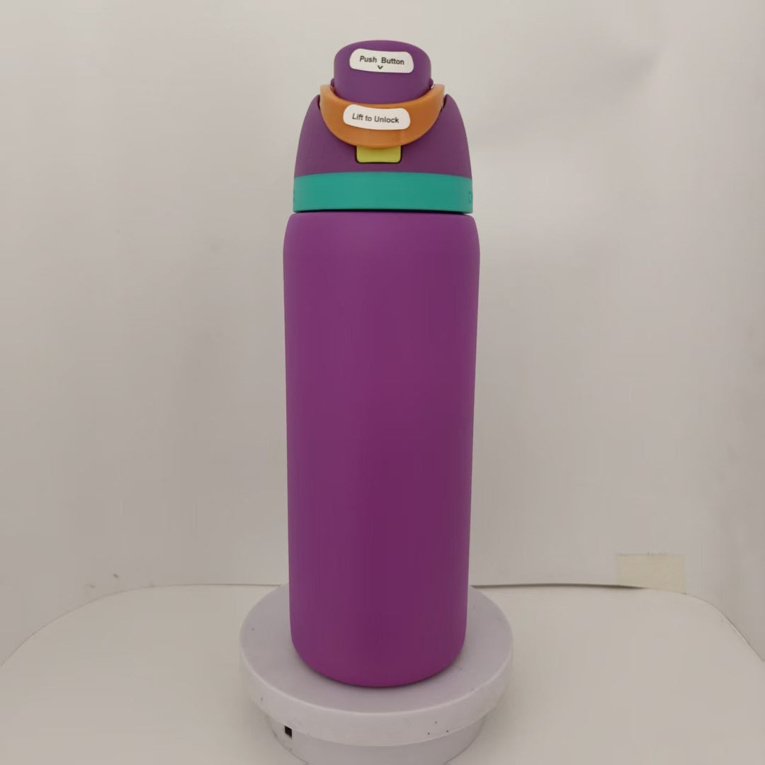 Double-Wall Vacuum Insulated Stainless Steel Travel Bottle With Flip Straw Leakproof Lid And Character Print