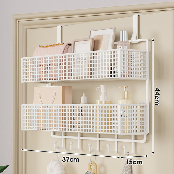 Over-Door Hanging Double-Tier Ventilated Mesh Storage Basket Organizer with Hooks