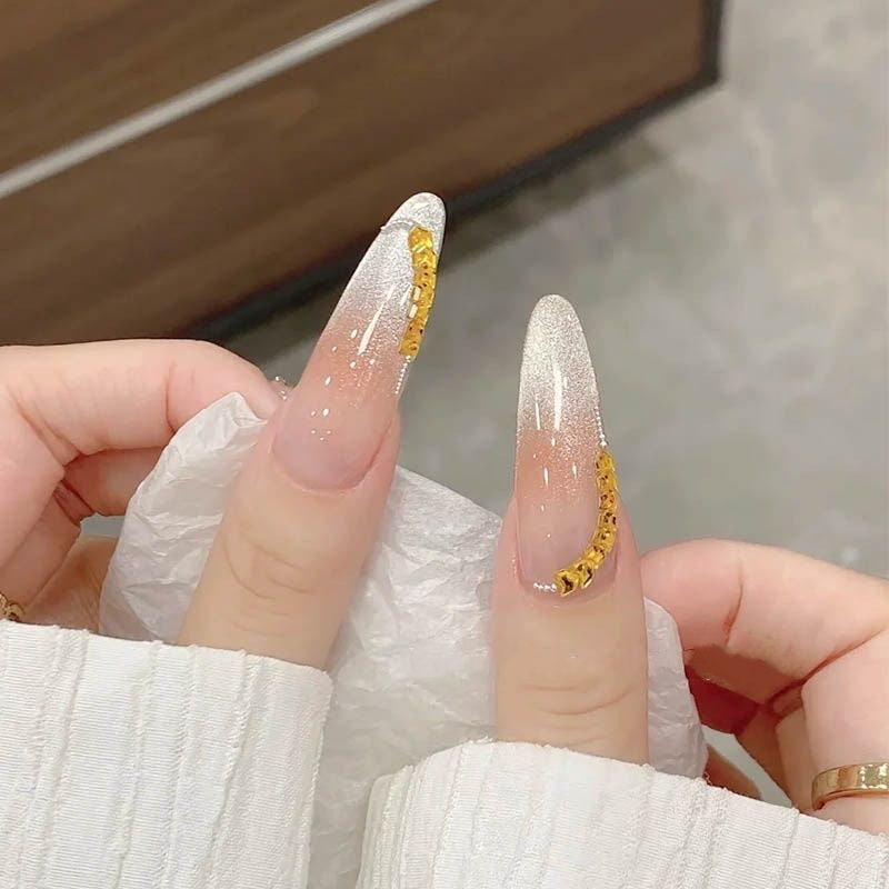 Decorative Press-On Nail Set with Crystal Accents