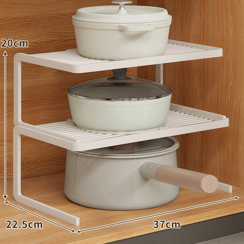 Compact Space-Saving Kitchen Countertop Pot and Pan Organizer Shelf Riser
