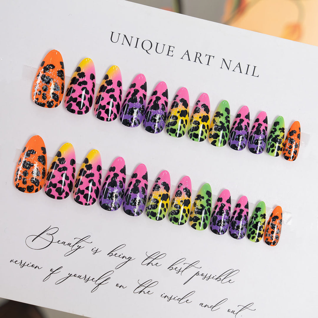 Creative Stiletto Press-On Nails with Animal Print Design