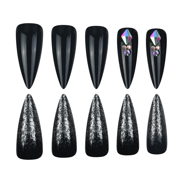 Stiletto Press-On Nail Set with Glitter and Gem Accents Kalsten