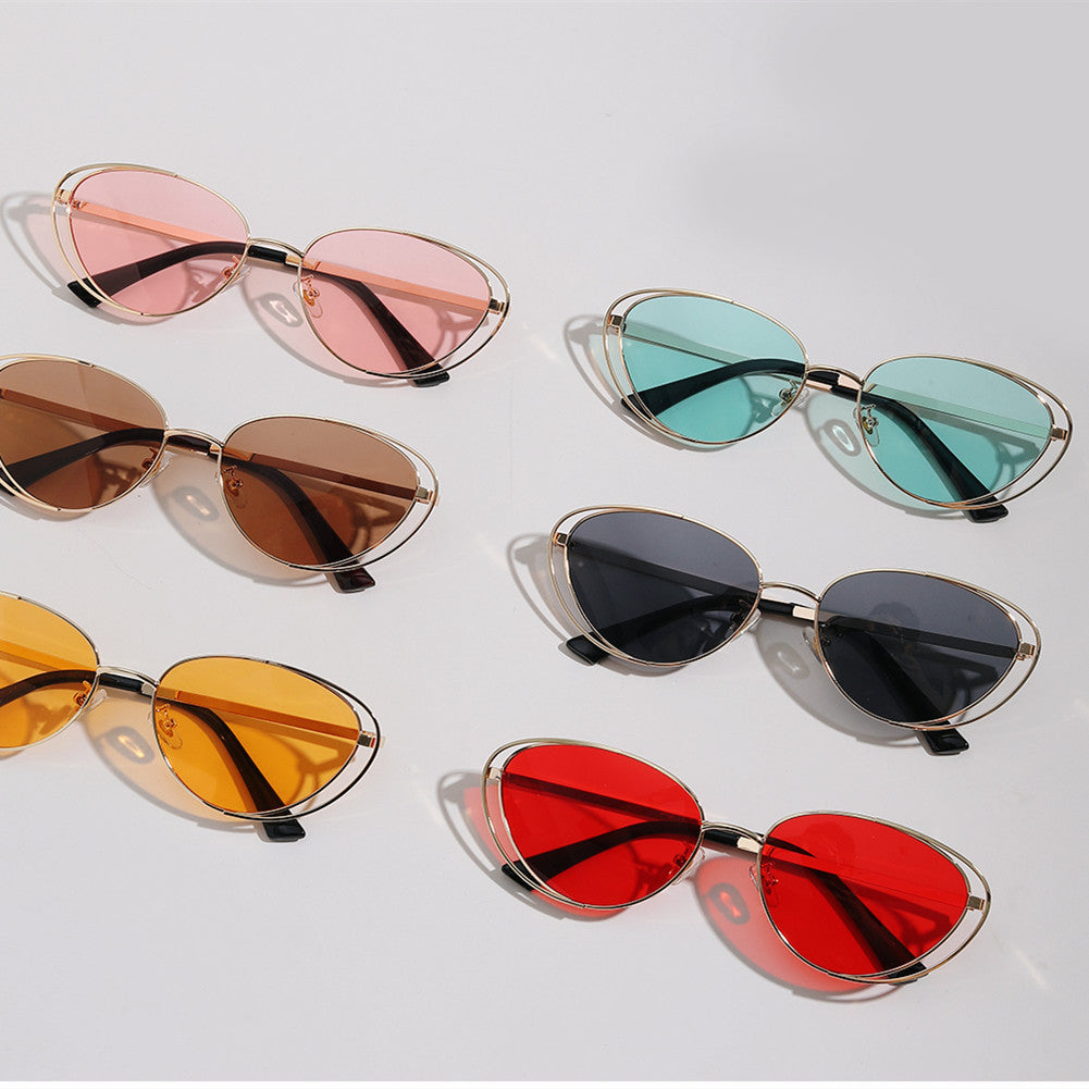 Ladies geometric sunglasses with red lenses and elegant metal frame Kalsten