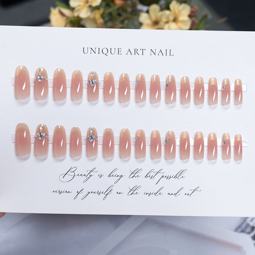 Elegant French Tip Rhinestone Press-On Nails