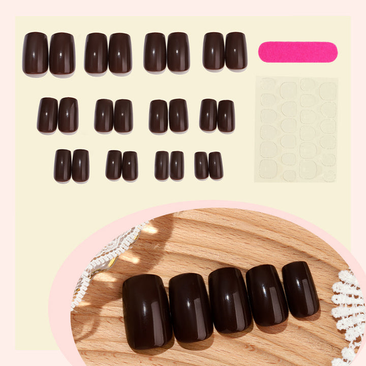 Artificial nail set with shiny dark brown finish Kalsten