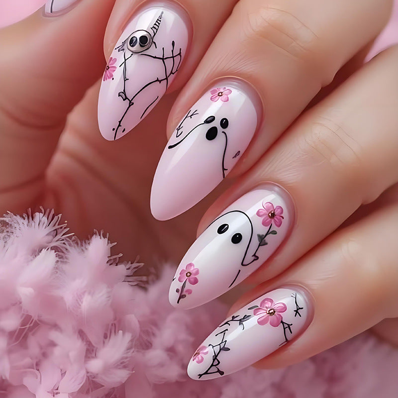 Artificial nail set with playful ghost and flower motifs Kalsten