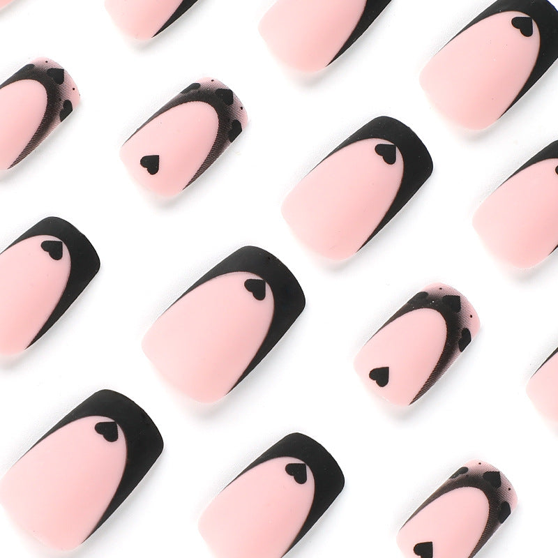 Artful Nail Art with Heart Motifs and Black-White Lace Kalsten