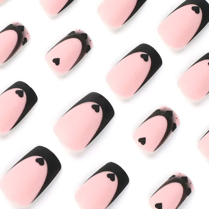 Artful Nail Art with Heart Motifs and Black-White Lace Kalsten