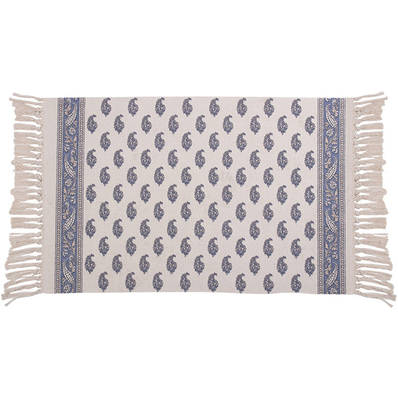Handwoven cotton table runner with mandala jacquard and decorative fringes
