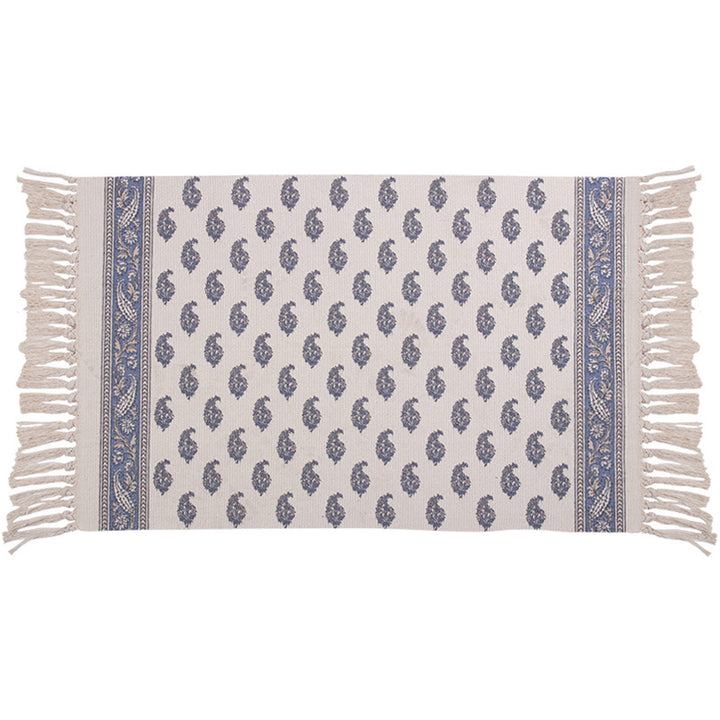 Handwoven cotton table runner with mandala jacquard and decorative fringes