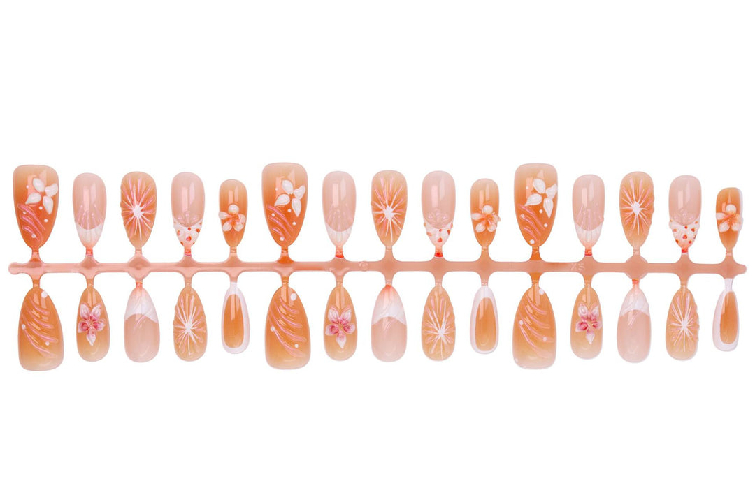 Artificial nail set with floral accents and elegant ombre effect Kalsten