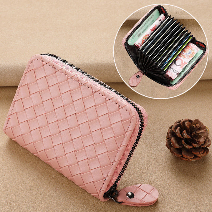 Woven Leather Zippered Wallet