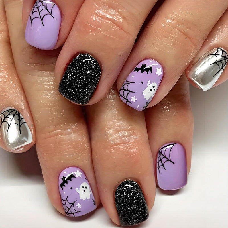 Halloween Artificial Nail Set with Spooky Designs and Glitter Accents Kalsten