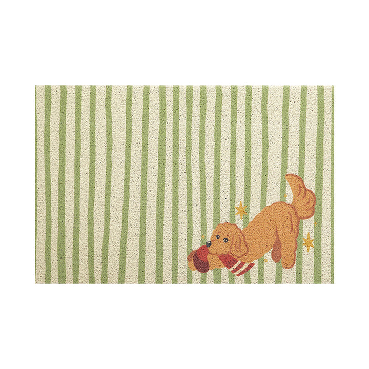 Coconut doormat with striped pattern and playful dog motif