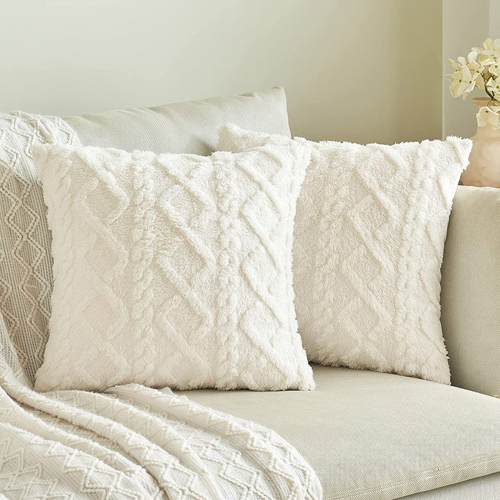 Plush Textured Sherpa Square Throw Pillow Cover with Geometric Tufting