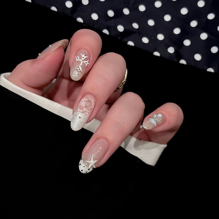 Acrylic Nail Set with Dreamy Glitter and Pearl Designs Kalsten