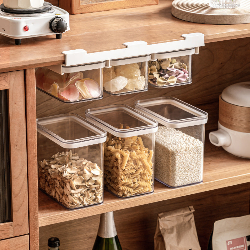 Three-fold storage container with removable inserts and pouring lid