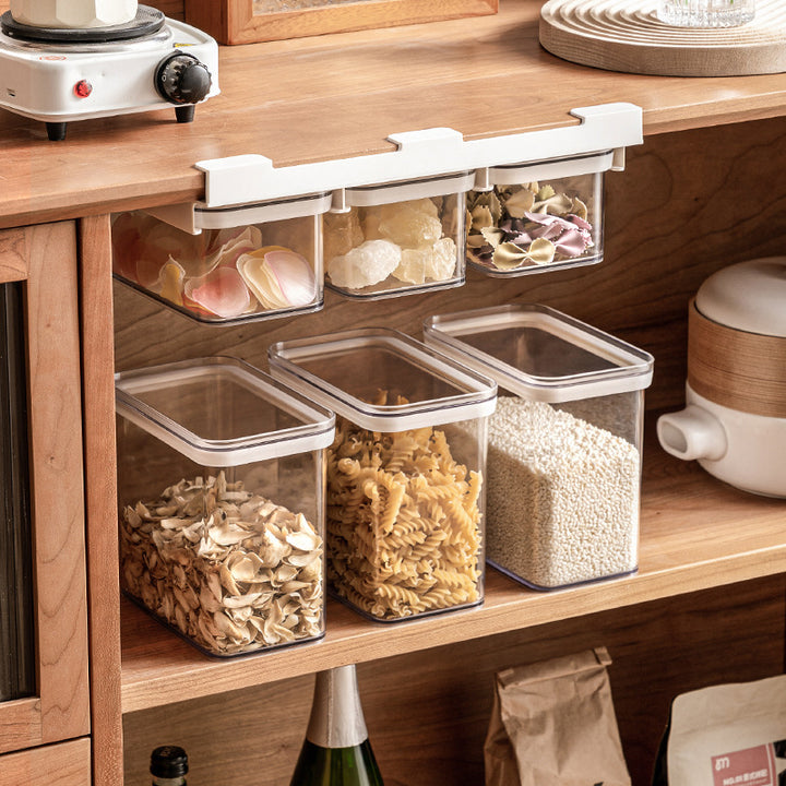 Three-fold storage container with removable inserts and pouring lid