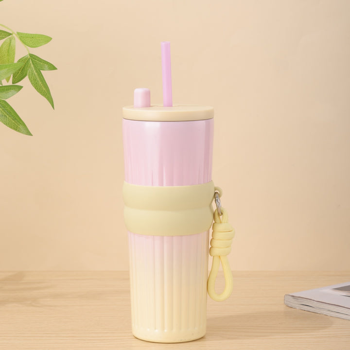 Ladies multifunctional insulated drinking bottle with integrated straw and practical carrying handle Kalsten