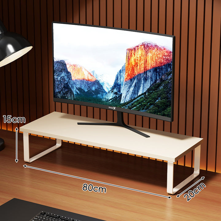 Compact Wooden Monitor Riser with Metal Frame and Under-Shelf Storage
