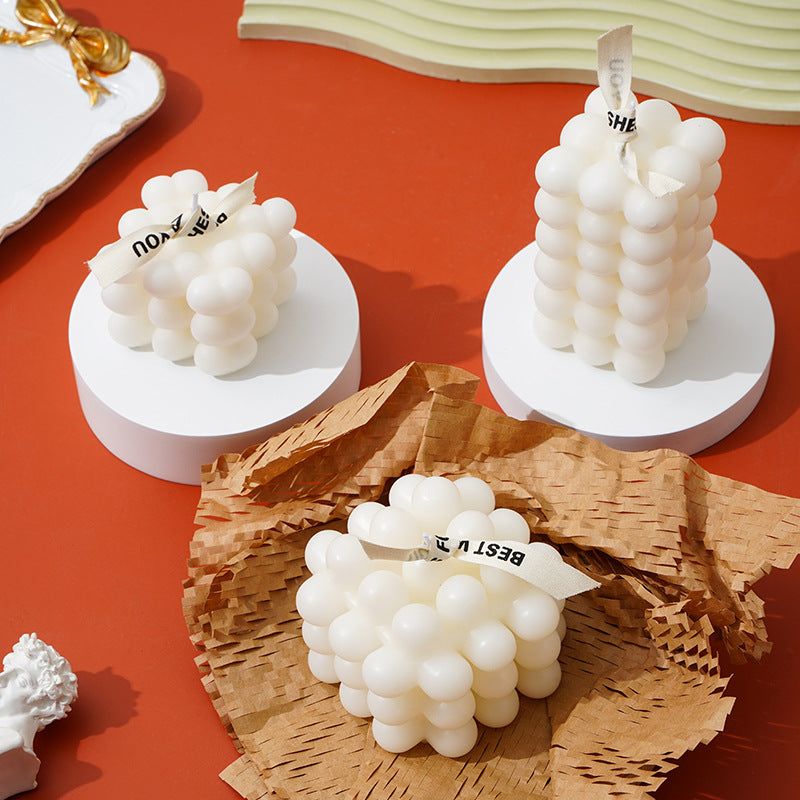 Handcrafted Bubble-Grid Cube Tabletop Decorative Candle