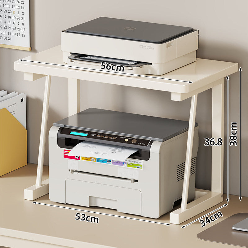Desktop Printer and Monitor Riser with Elevated Wood-Effect Shelf and Metal Frame