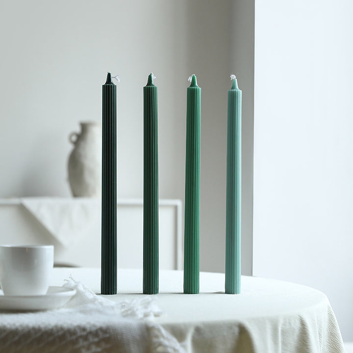 Tall Ribbed Dinner Taper Candle Set for Tabletop Decor