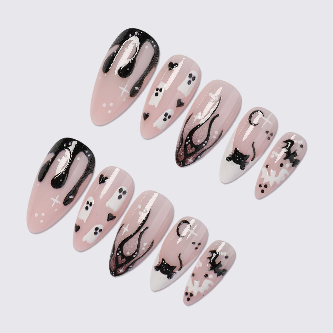 Creative Art Nail Set with Creepy Spider and Ghost Motifs Kalsten