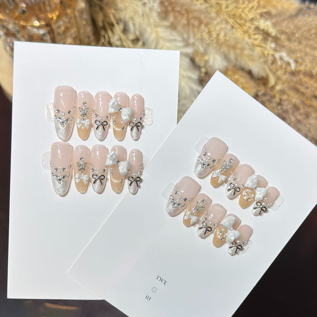Glamorous Bow-Embellished Press-On Nail Art Set Kalsten