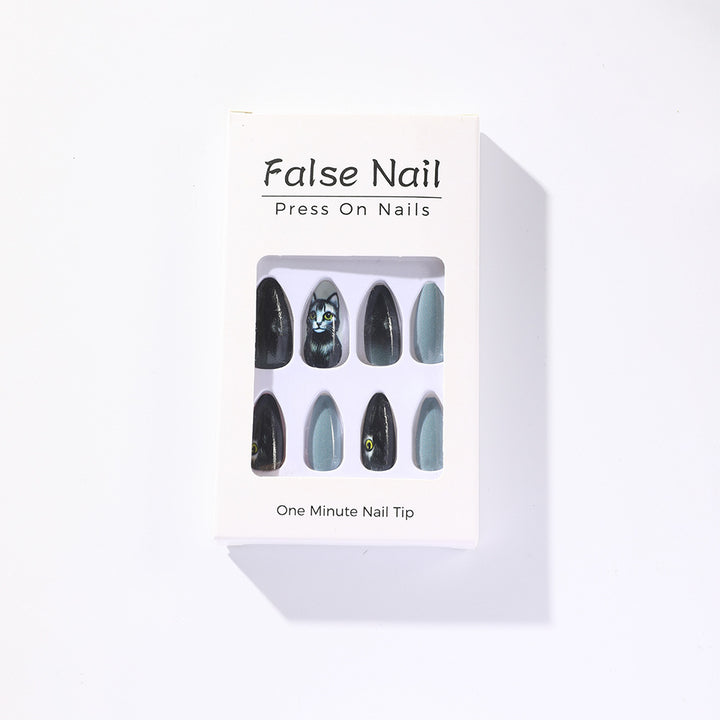 Stylish cat motif artificial nails Kalsten