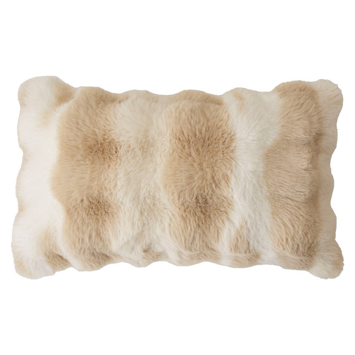Rectangular faux fur decorative cushion with wavy plush surface