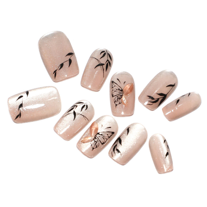 Artificial nail extensions with floral butterfly design Kalsten