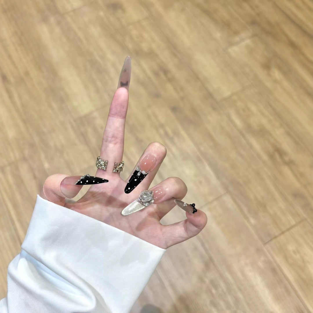 Decorative Stiletto Nail Extensions with Crystal Accents