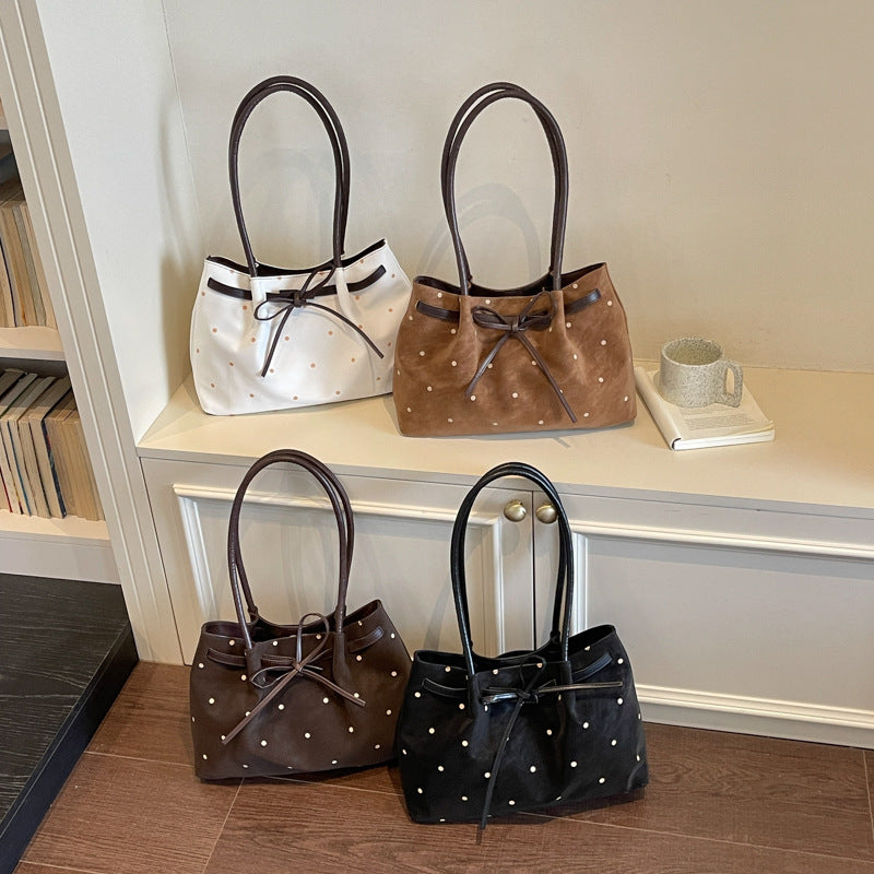 Elegant Suede Tote Bag with Bow Detail
