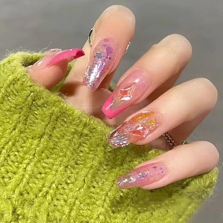 Glamorous Long Coffin Press-On Nails with Decorative Accents