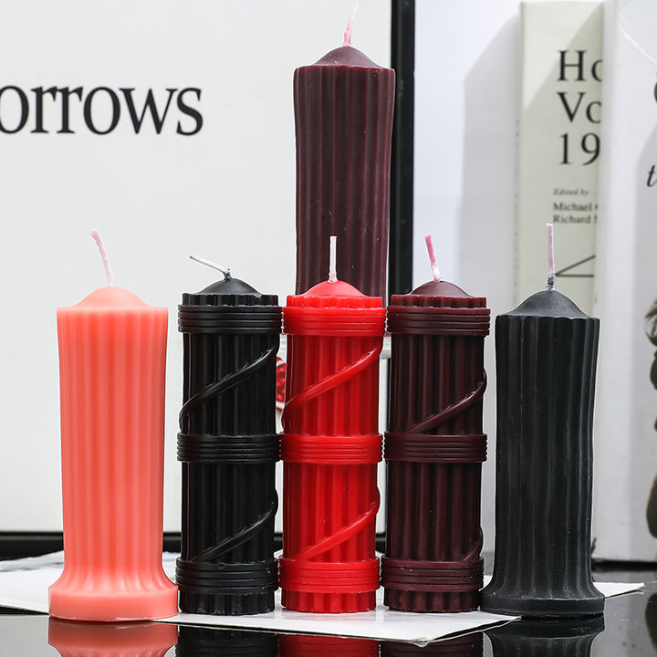 Fluted Column Decorative Pillar Candle with Textured Ribbed Sides
