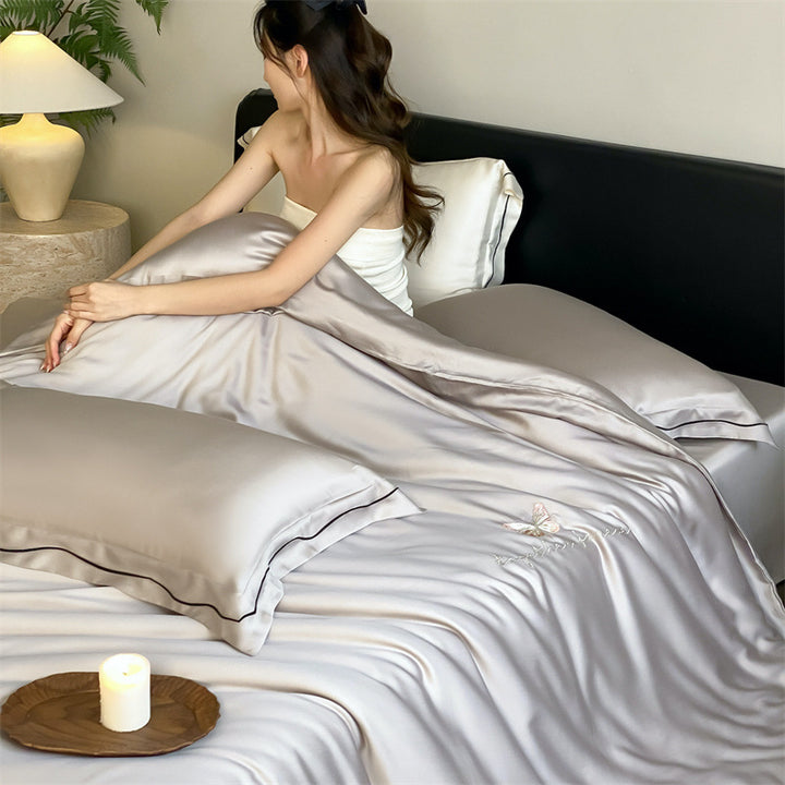 Luxury Satin Bedding Set made of silky-soft Microfiber with embroidered design and hotel quality