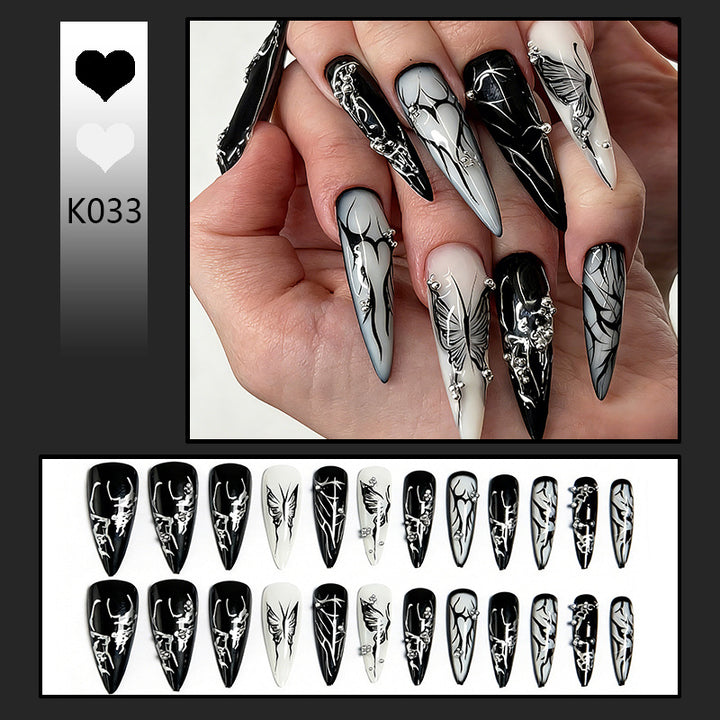 Artificial nail set with elegant geometric designs and creative metallic accents Kalsten