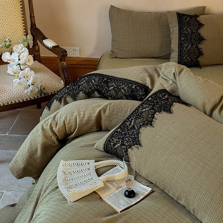 Luxurious cotton bedding set with lace trim