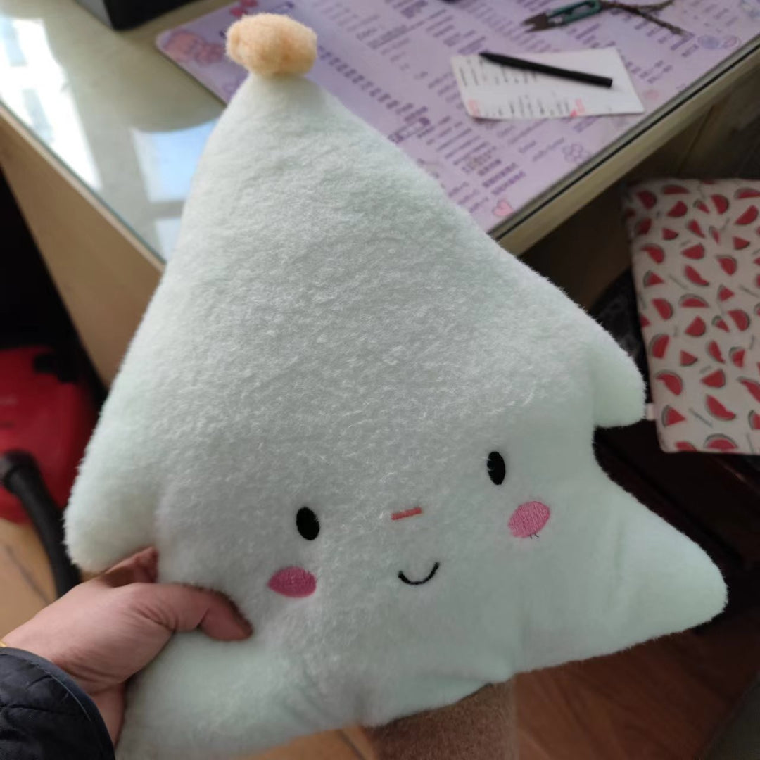 Plush Decorative Star-Shaped Pillow with Embroidered Face and Pom Pom Top